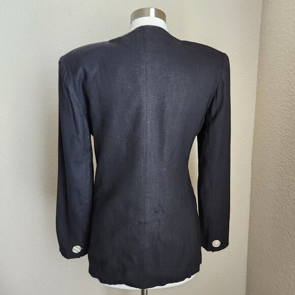 MICHELLE STUART Women size 6 Black Linen‎ Blazer Double Breasted Made in USA - Picture 6 of 16